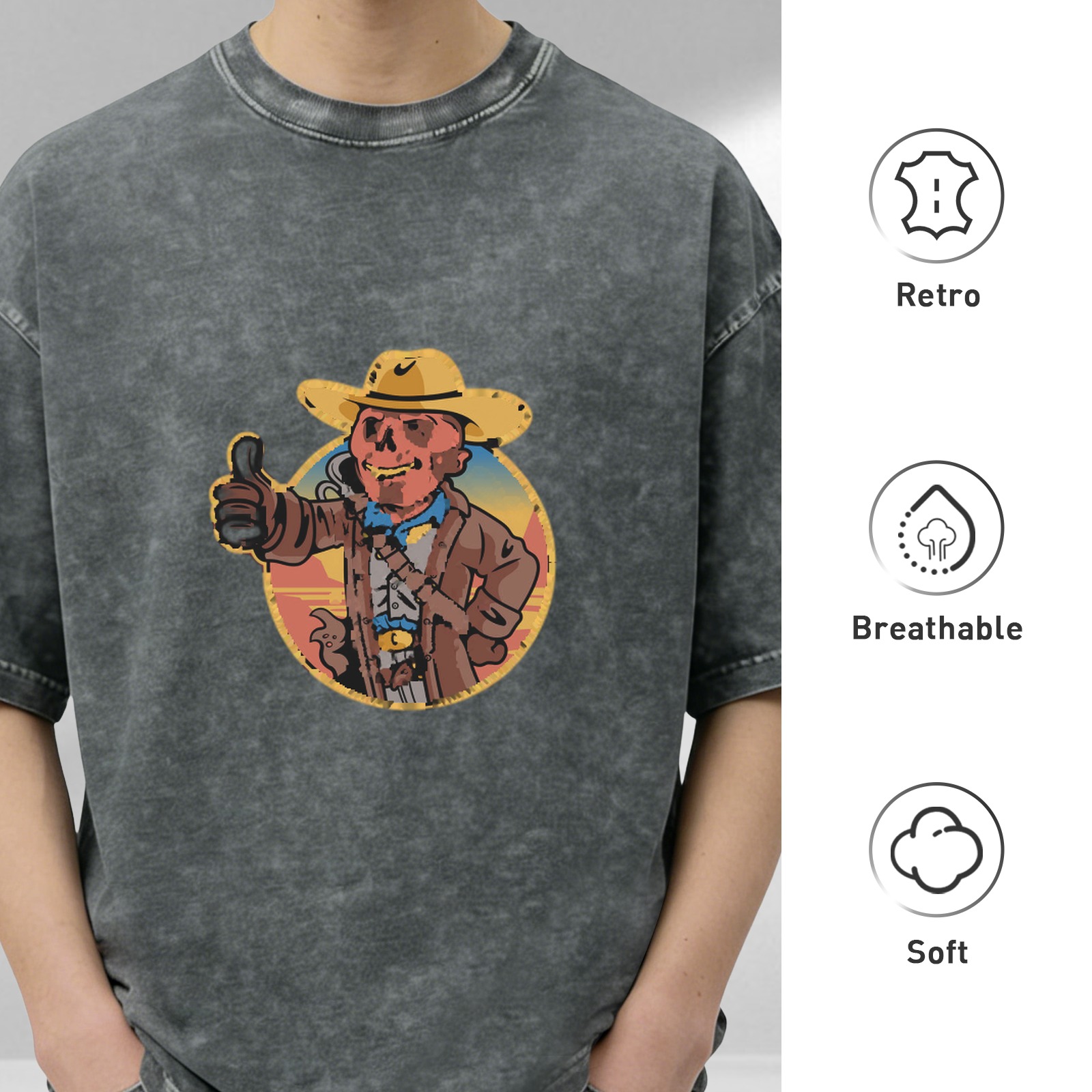 Fallout Ghoul Cowboy Thumbs Up Vintage Wash T-Shirt