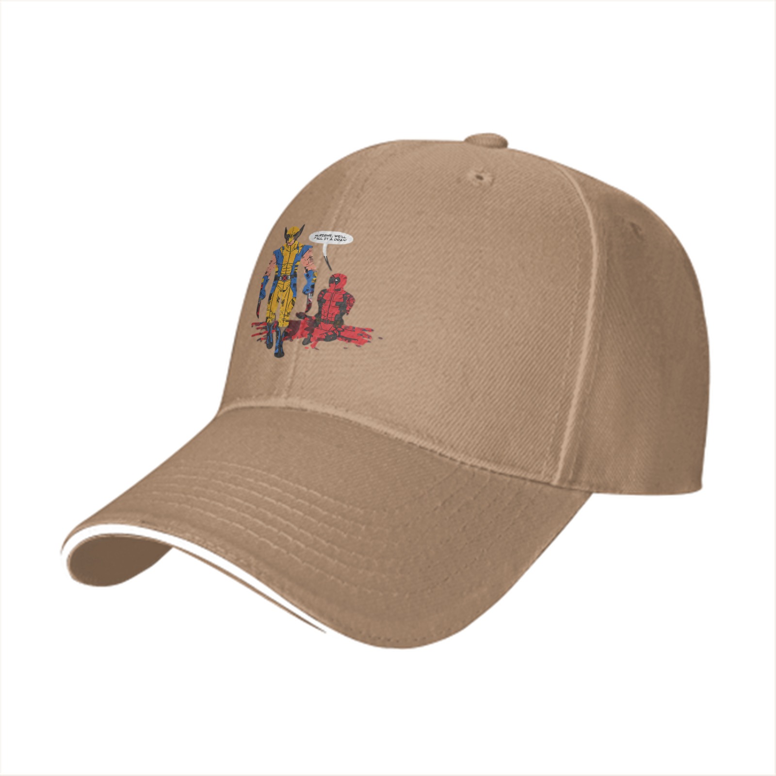 Black baseball cap with Wolverine and Deadpool comic print
