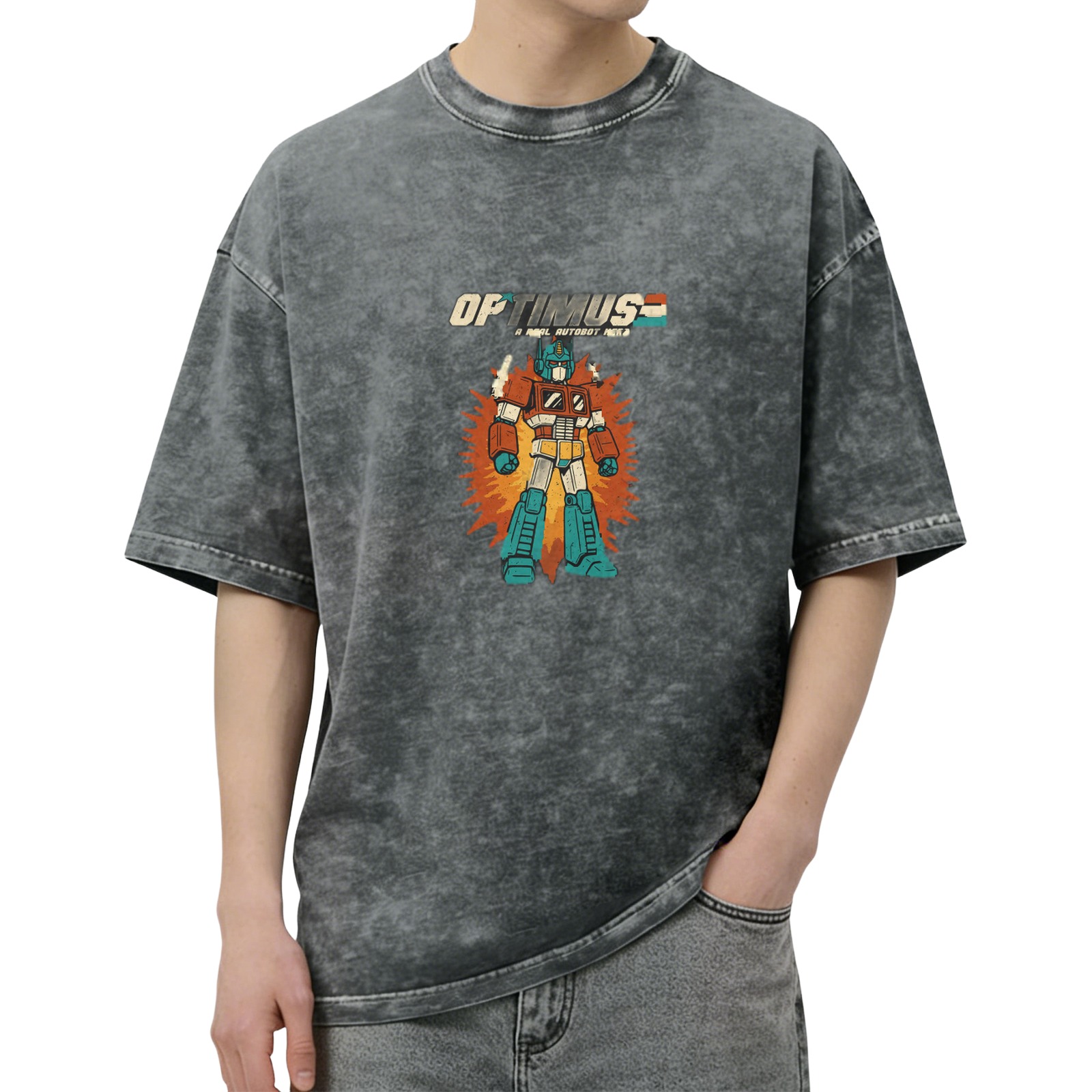 Vintage Optimus Robot Graphic Washed Black T-Shirt