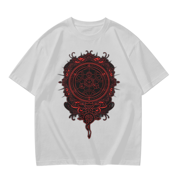 Olive T-Shirt With Red Occult Magic Circle Graphic