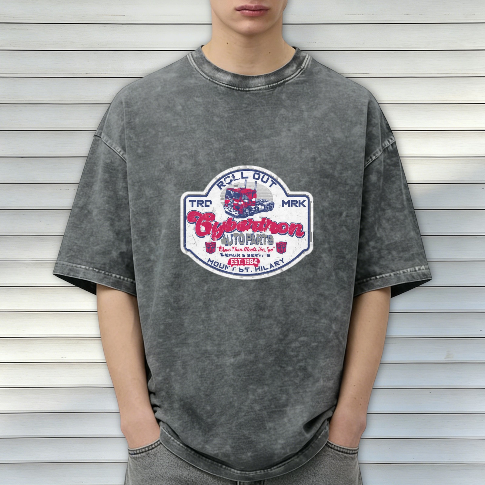 Cybertron Auto Parts Vintage Wash T-Shirt with Retro Graphic Design