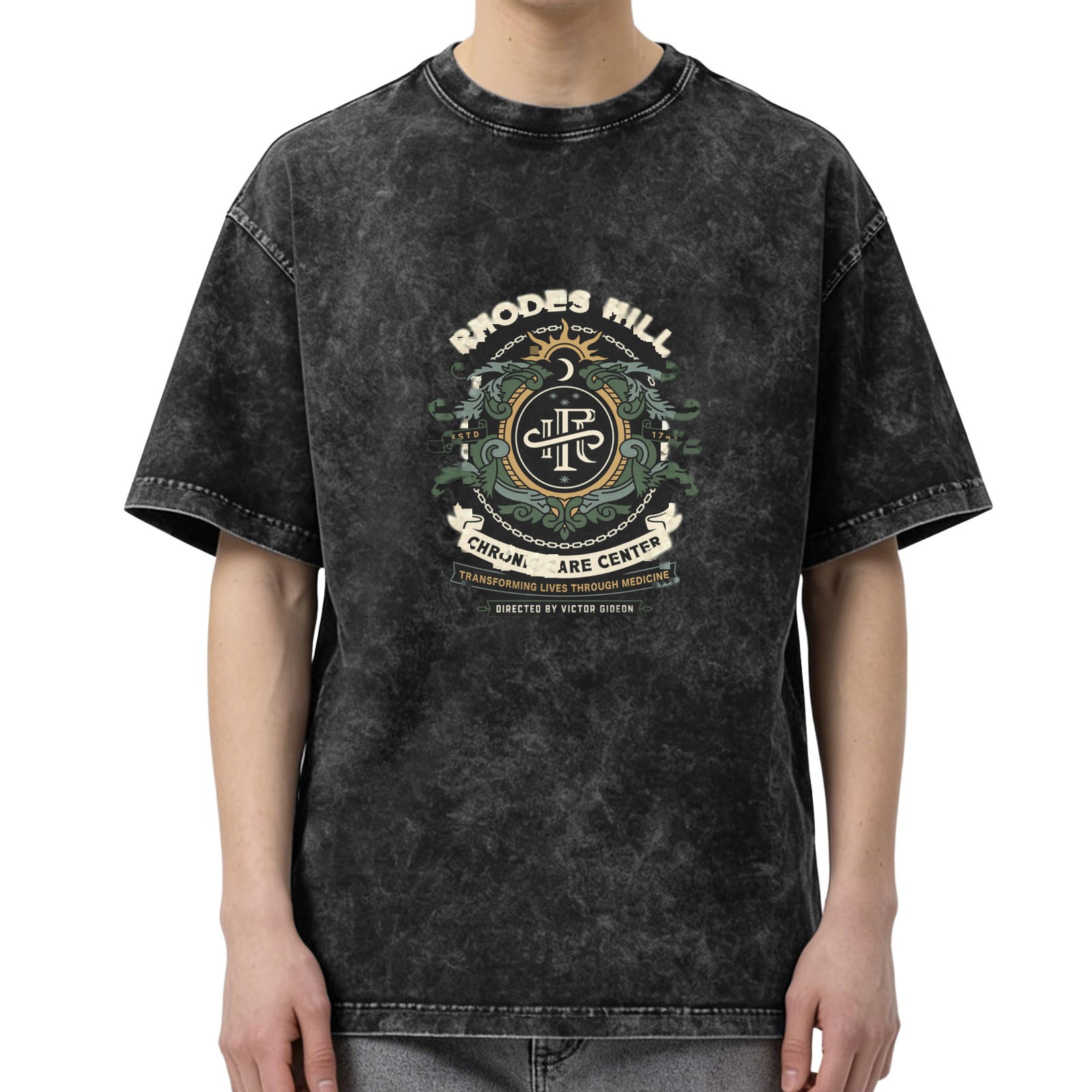 Vintage Acid Wash T-Shirt with Rhodes Hill Chronic Care Center Print