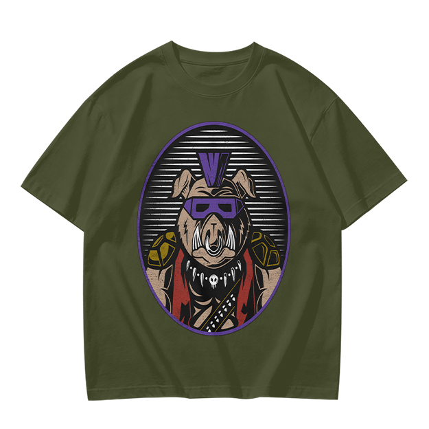 Olive T-Shirt With Punk Bulldog Graphic Print