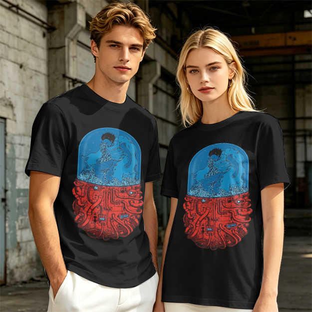 Olive T-Shirt With Surreal Capsule Water Figure Graphic