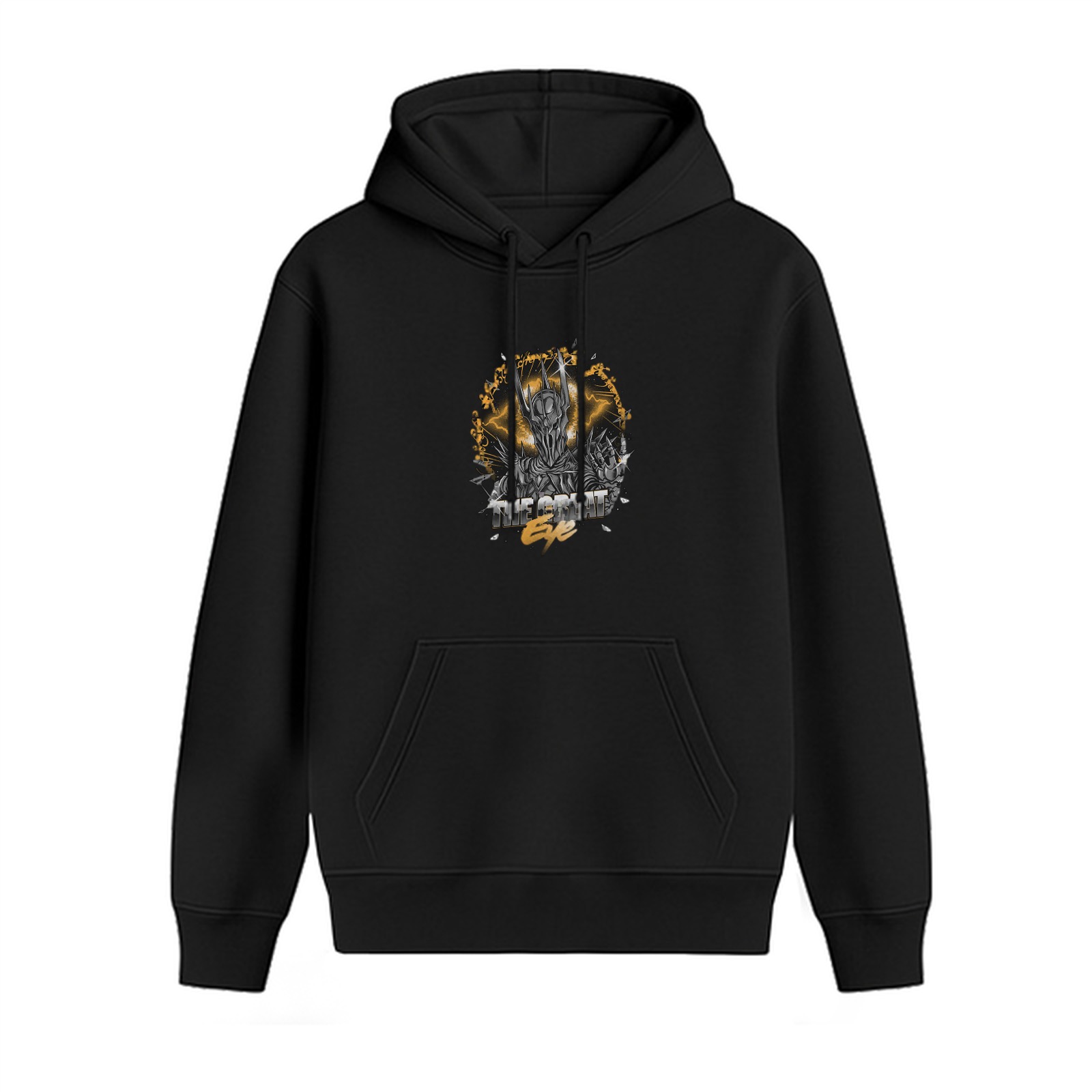 Black hoodie with dark fantasy warrior graphic print