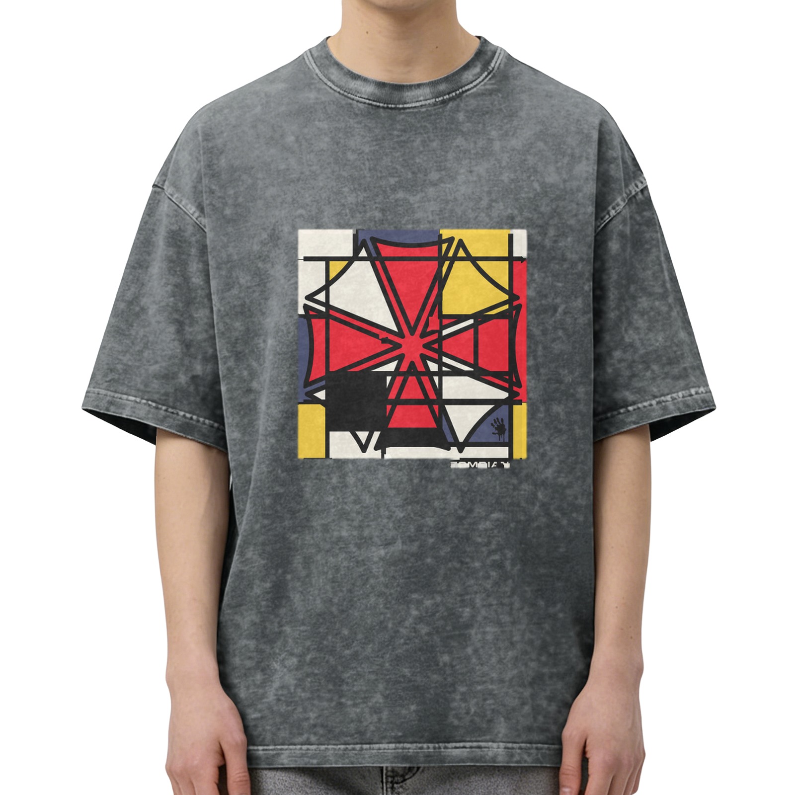 Oversized Acid Wash T-Shirt With Abstract Geometric Art Print