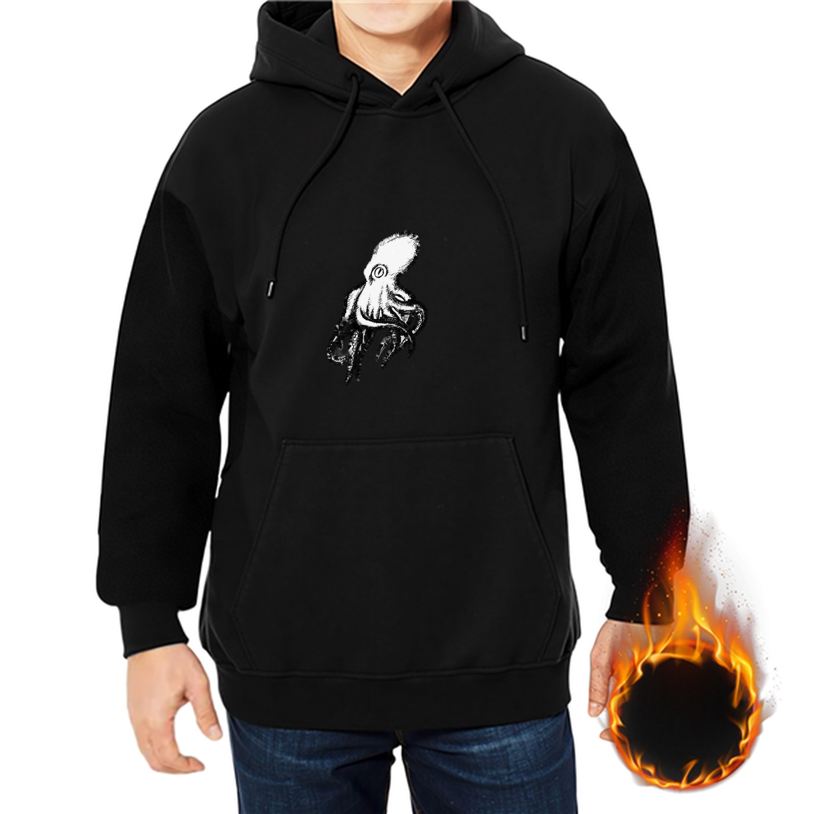 Black Hoodie With Octopus Graphic Print
