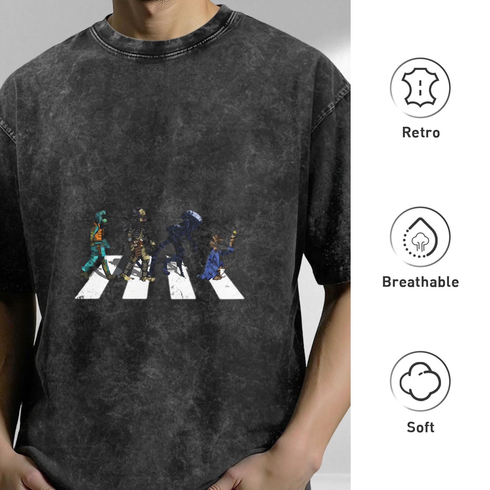 Oversized Acid Wash T-Shirt With Crosswalk Character Art Print