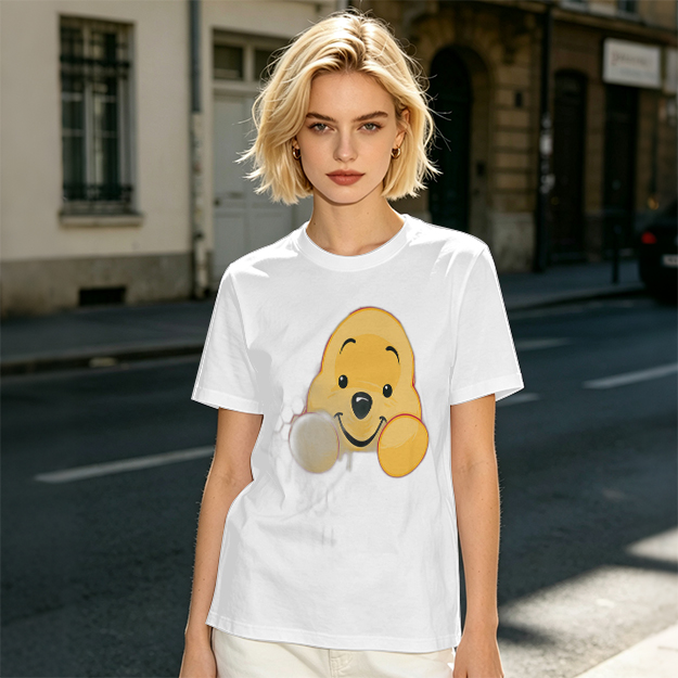 Olive T-shirt with cute Winnie the Pooh face graphic