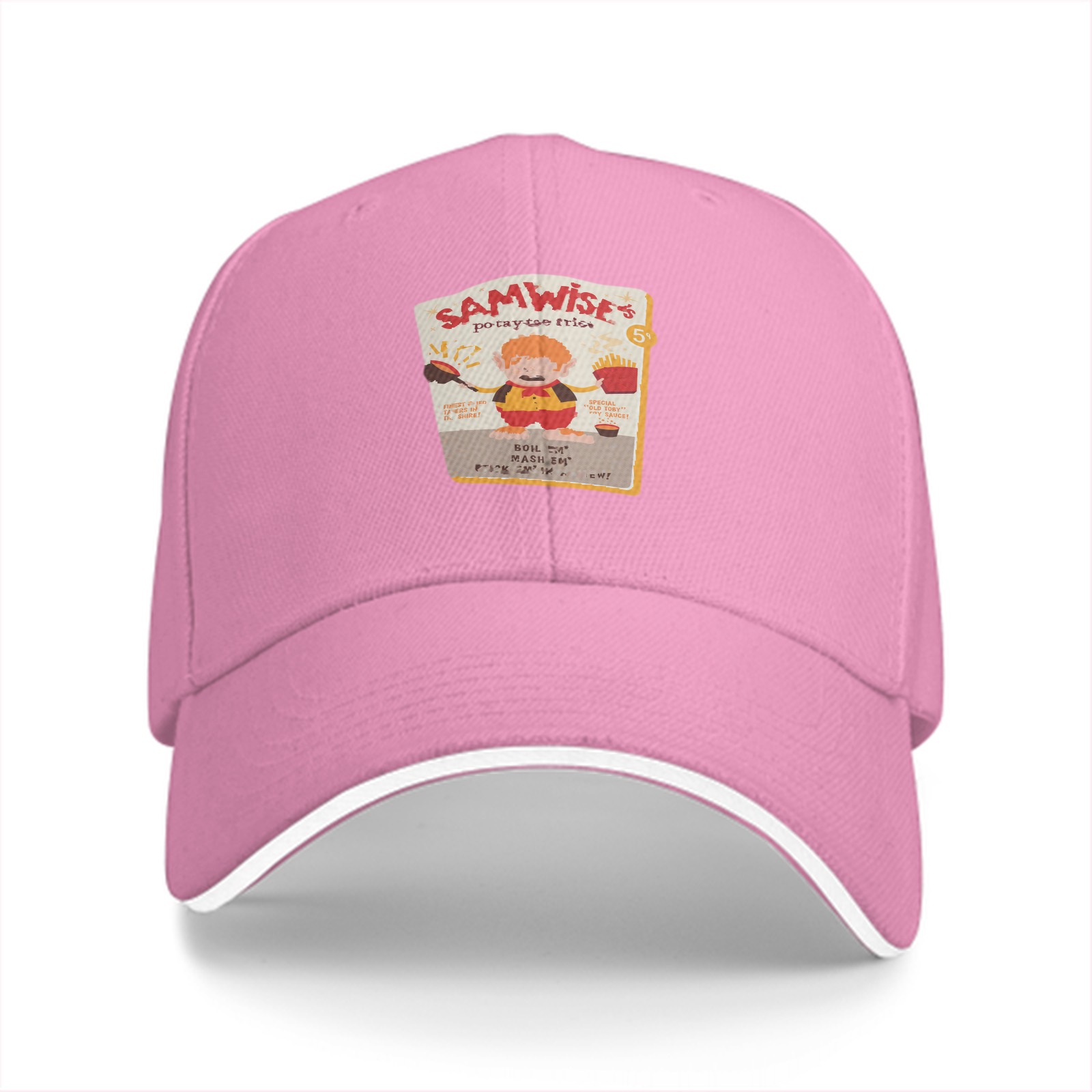 Black baseball cap with Samwise's potato fries graphic