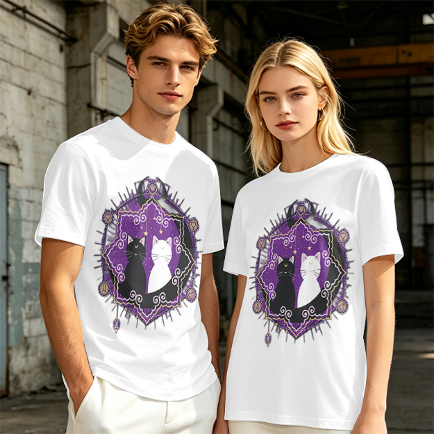 Olive T-Shirt With Celestial Black And White Cat Graphic