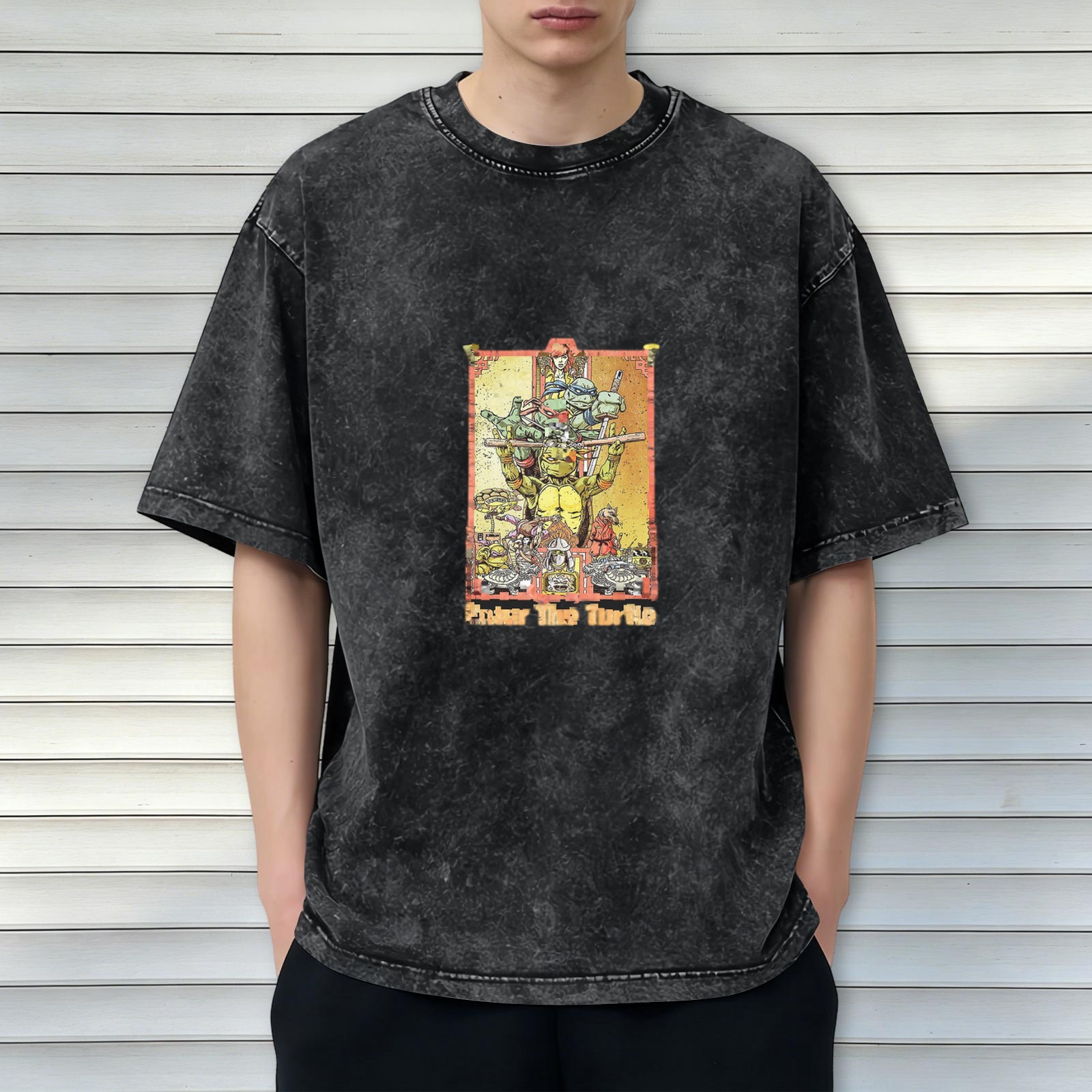 Vintage washed black Teenage Mutant Ninja Turtles themed printed short-sleeved T-shirt
