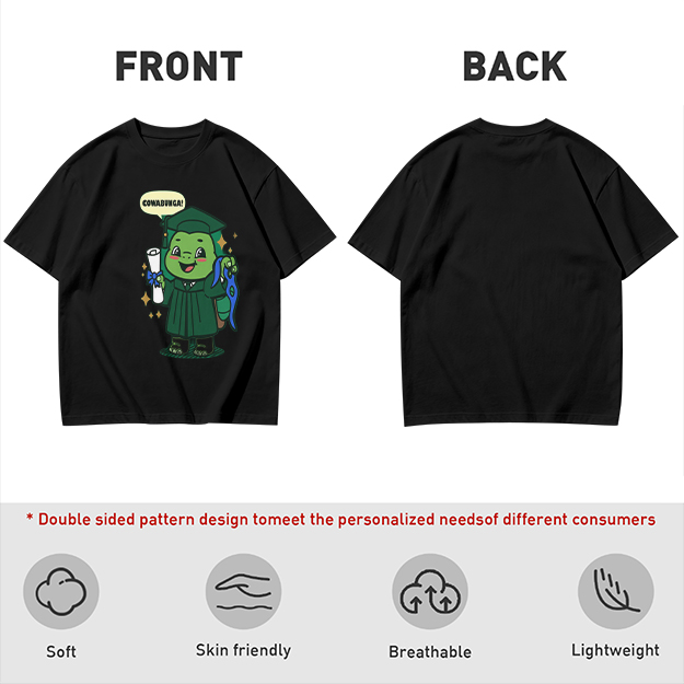 Olive T-shirt with Graduation Turtle Saying Cowabunga