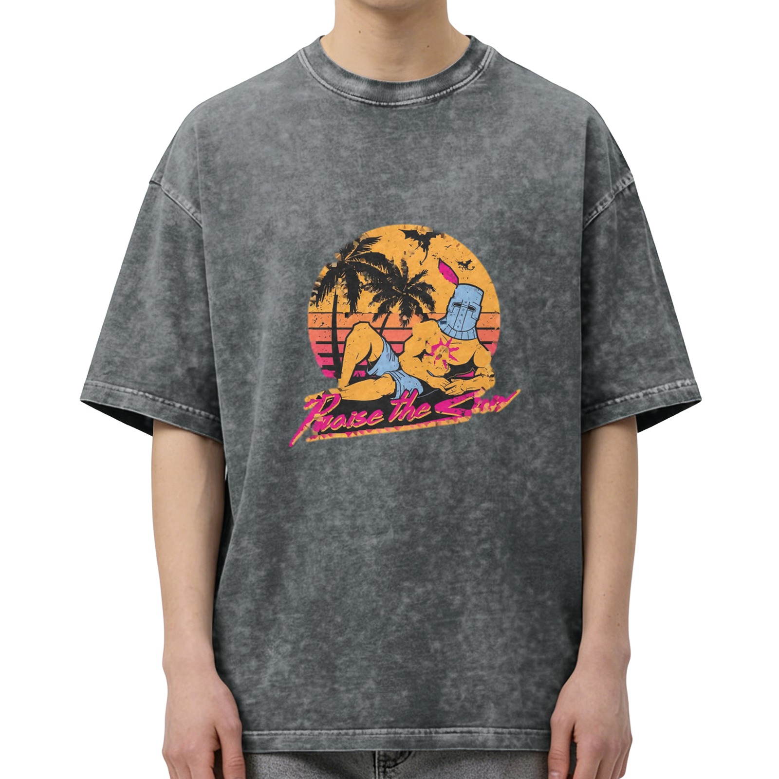 Vintage Acid Wash T-Shirt Praise The Sun Knight Sunset Graphic