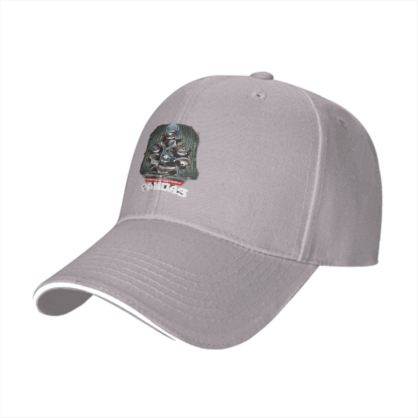 Black Baseball Cap With Teenage Mutant Pandas Graphic Print