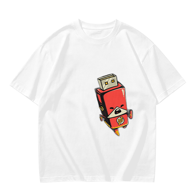 Olive T-Shirt With Cartoon USB Flash Drive Character Print