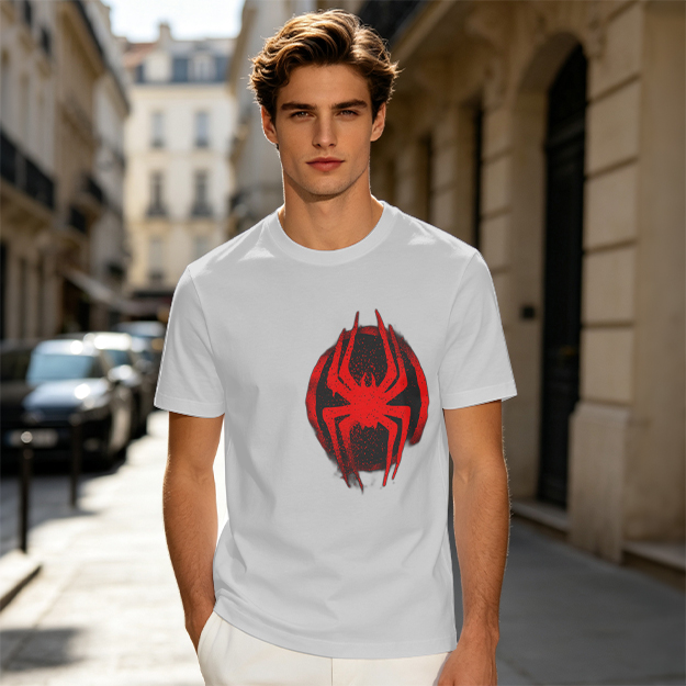 Olive T-Shirt with Red Spider Logo Graphic
