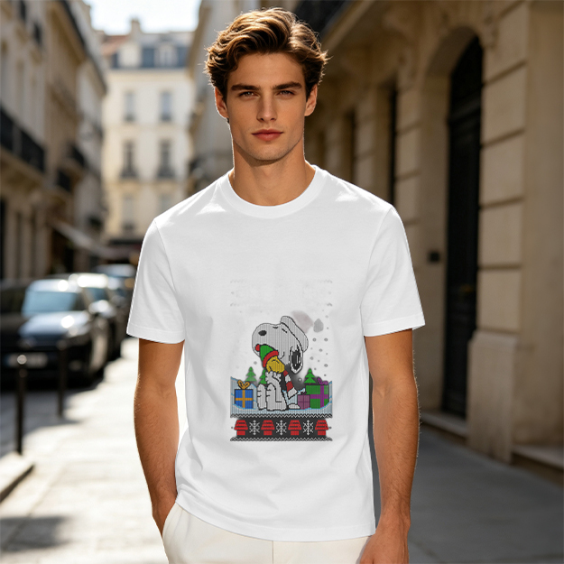Olive Christmas Snoopy and Woodstock Graphic T-Shirt