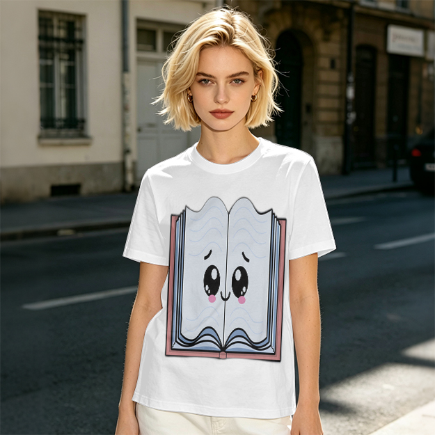 Olive T-Shirt With Cute Smiling Open Book Graphic Print