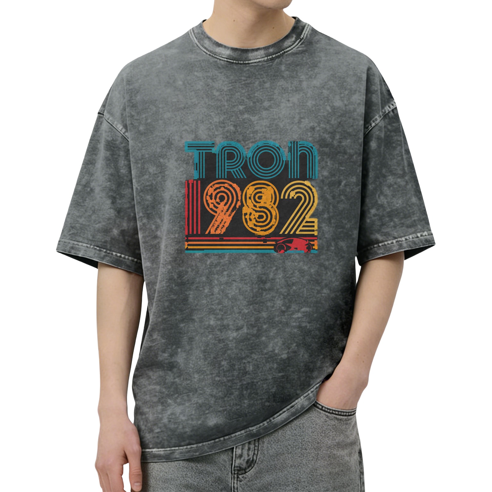 Tron 1982 Retro Graphic Acid Wash Oversized T-Shirt