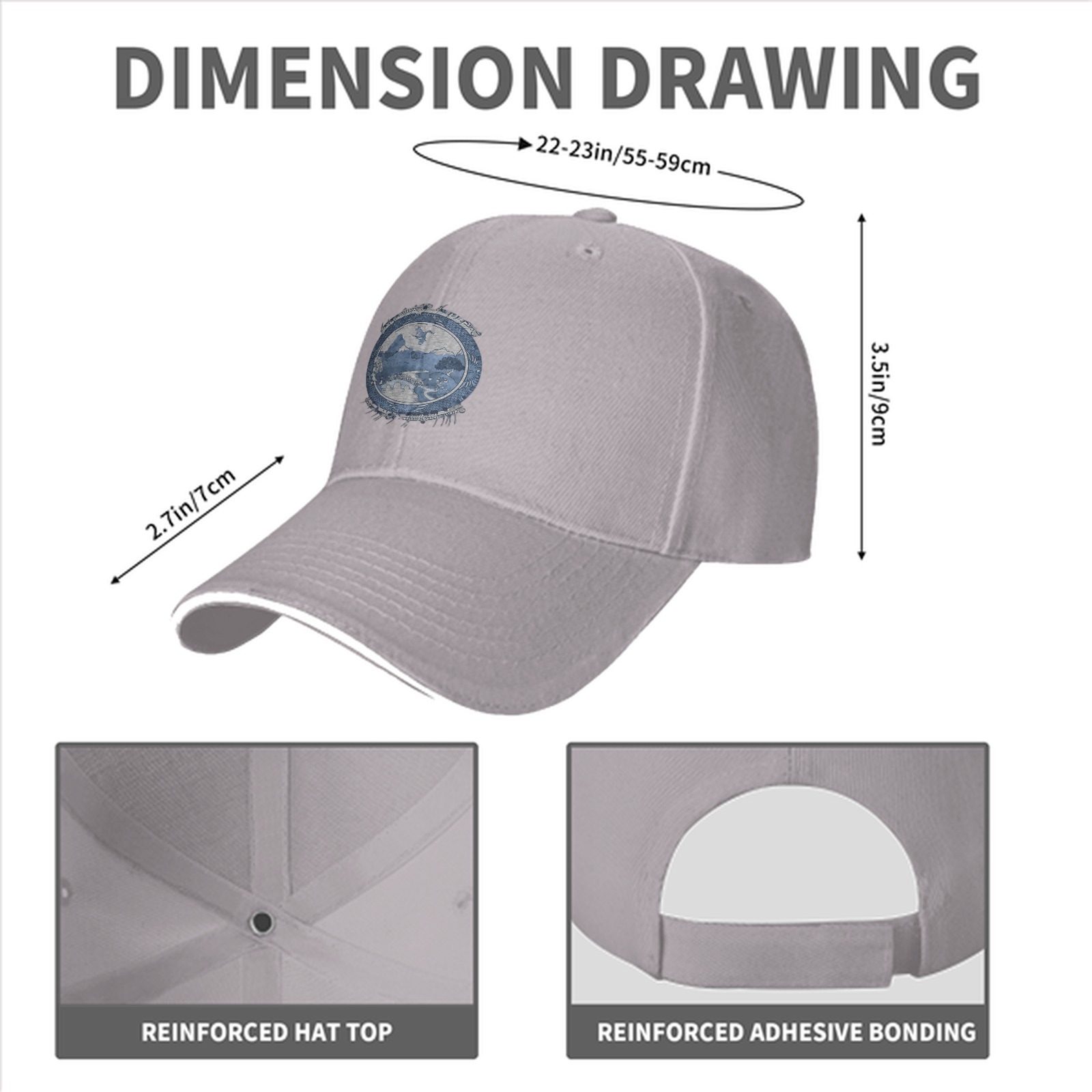 Black Baseball Cap With Distressed Blue Landscape Graphic
