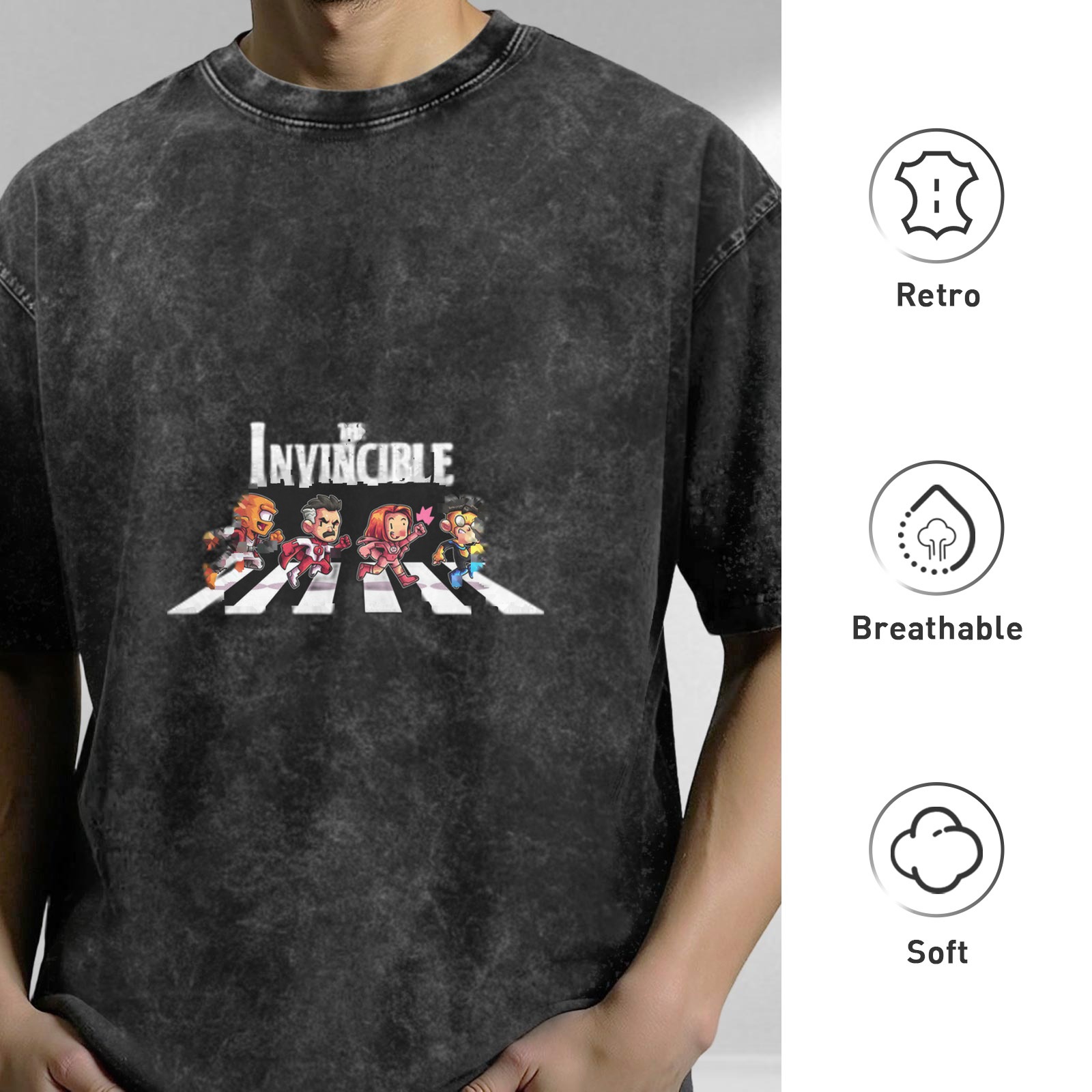Invincible Abbey Road Chibi Characters Dark Wash T-Shirt
