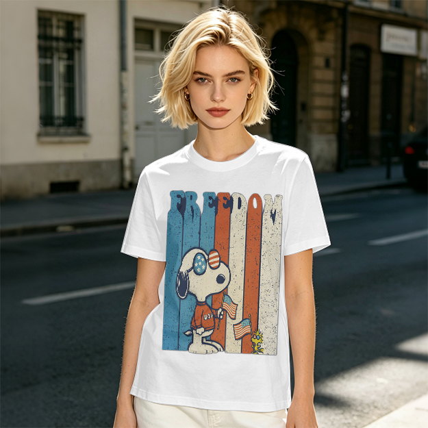 Olive Snoopy Freedom Patriotic Graphic T-Shirt