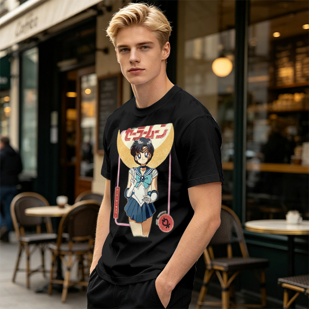 Olive T-shirt with Sailor Mercury anime graphic print