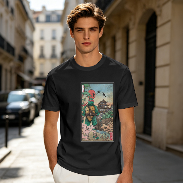 Olive T-Shirt with Ninja Turtle Ukiyo-e Style Art Print