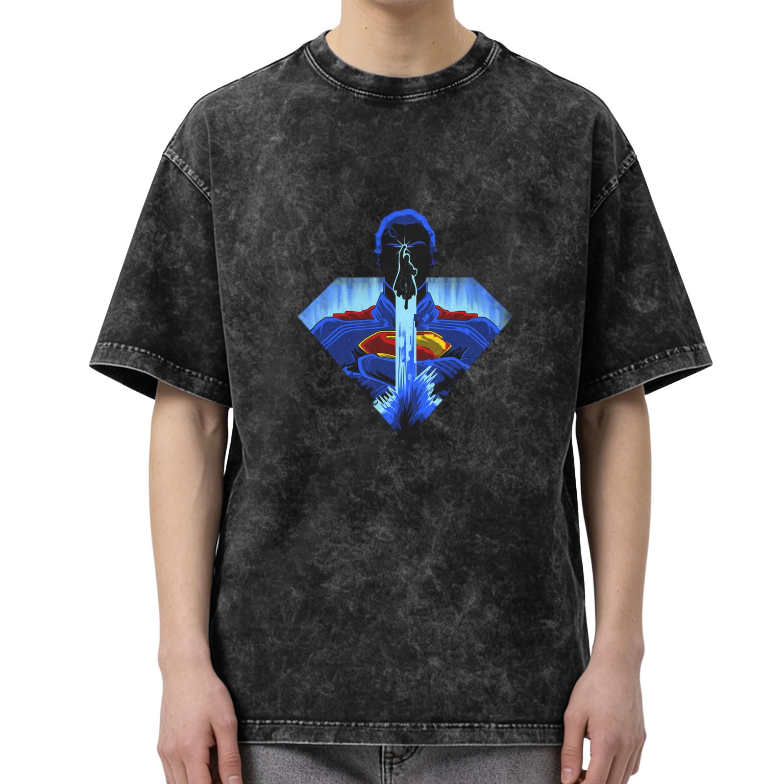 Washed black oversized t-shirt with Superman laser eye graphic