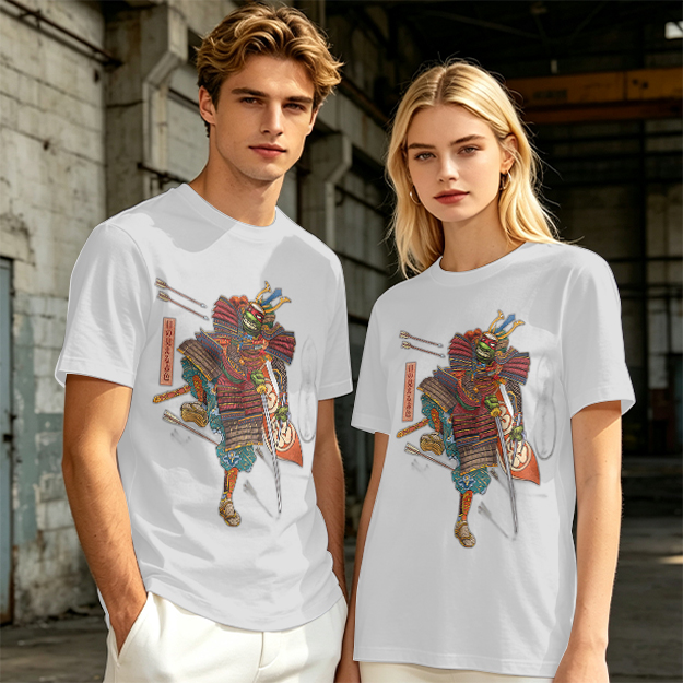 Olive T-shirt with Traditional Samurai Warrior Graphic Print