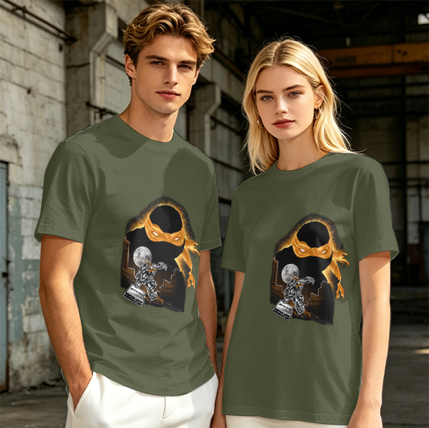 Olive T-Shirt with Orange Masked Ninja Turtle Graphic