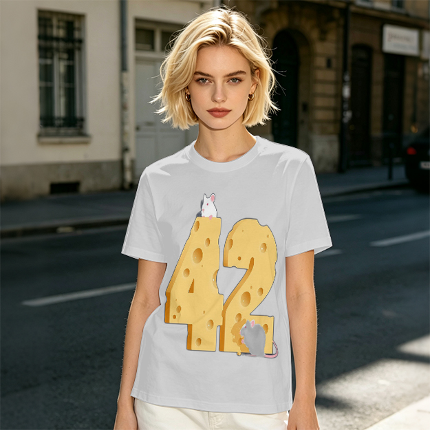 Olive T-Shirt With Cheese Number 42 And Mice Graphic