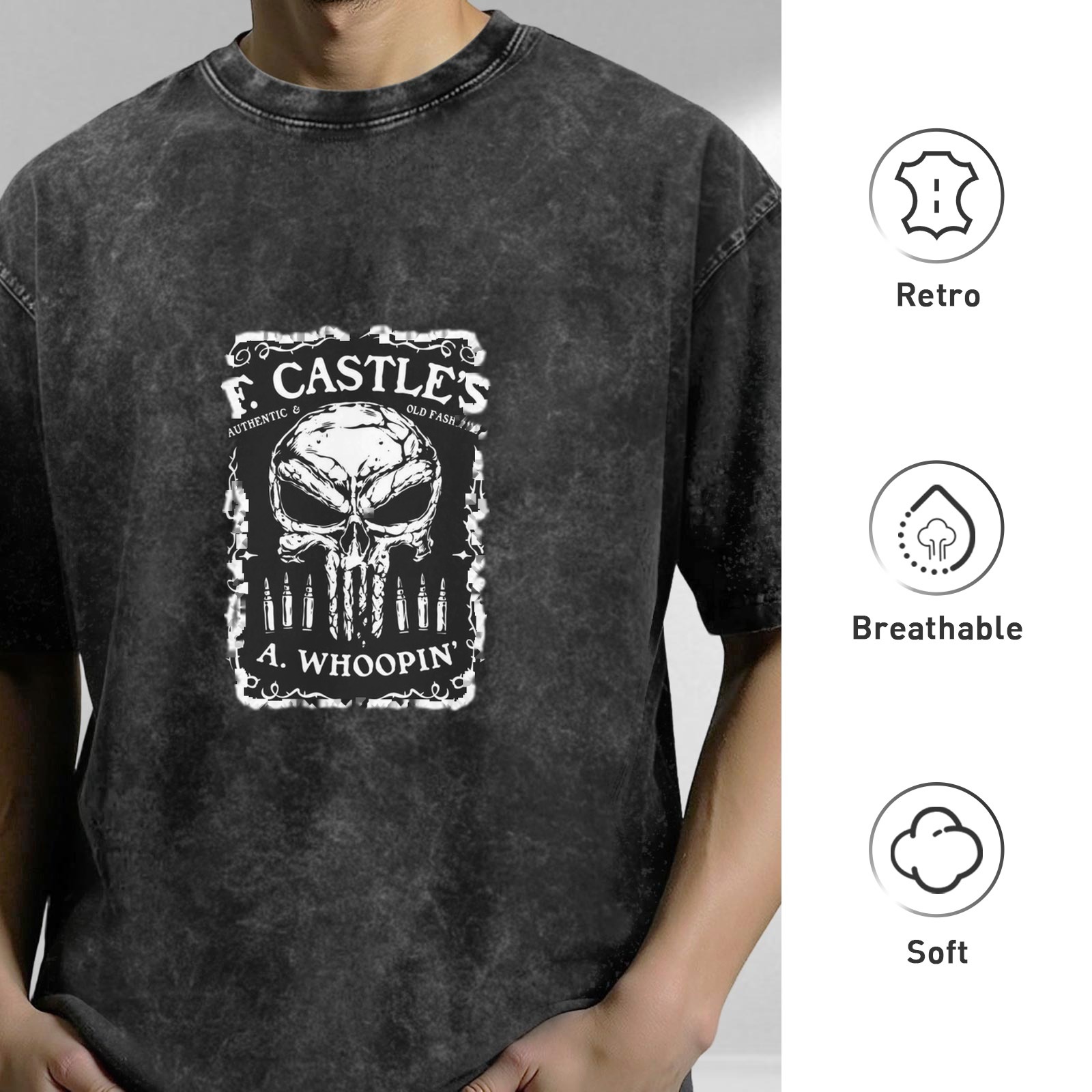 F. Castle's A. Whoopin' Skull Graphic Acid Wash T-Shirt