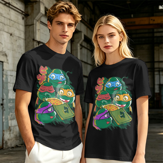 Olive T-Shirt Featuring Teenage Mutant Ninja Turtles With Pizza
