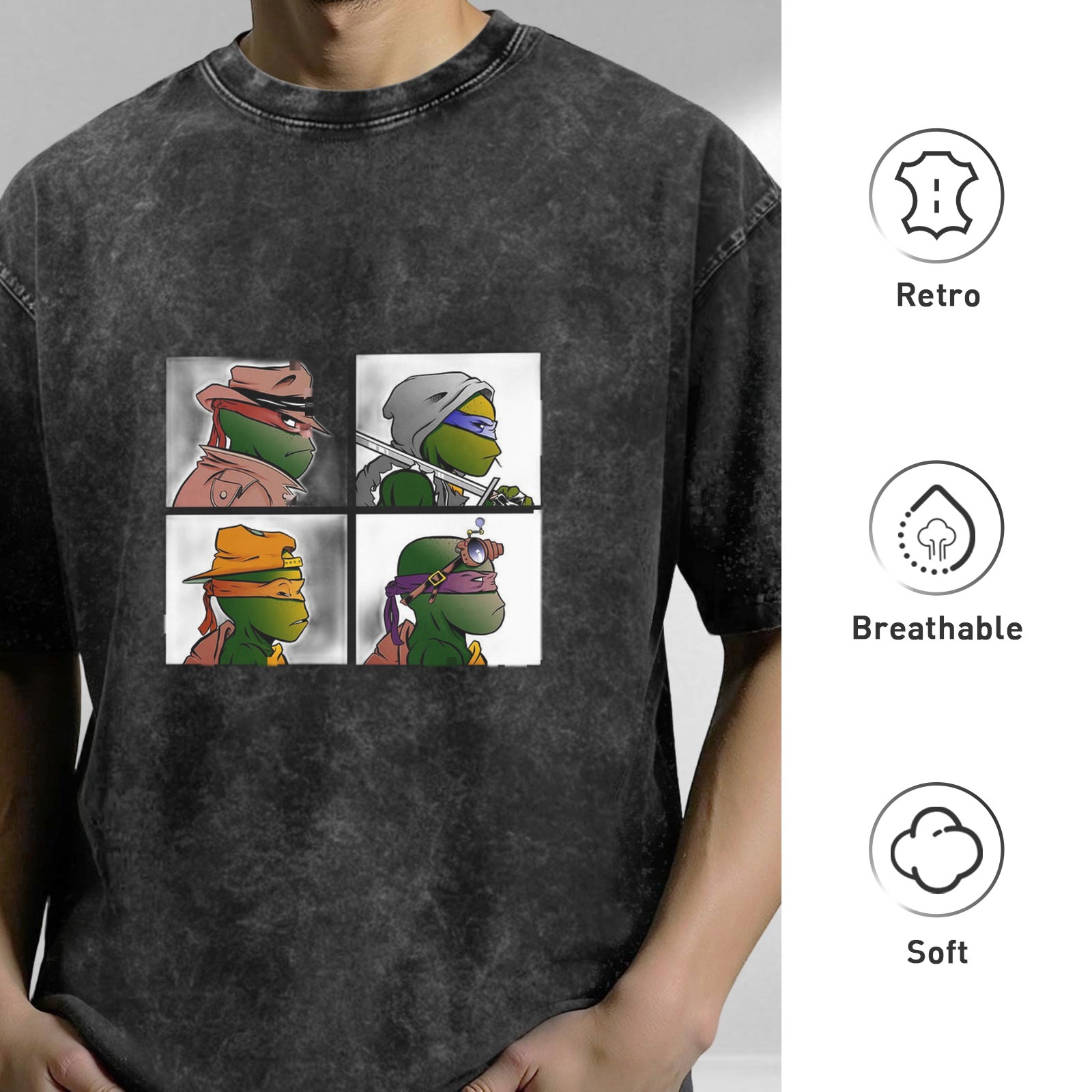 Teenage Mutant Ninja Turtles Graphic Print Acid Wash Oversized T-Shirt