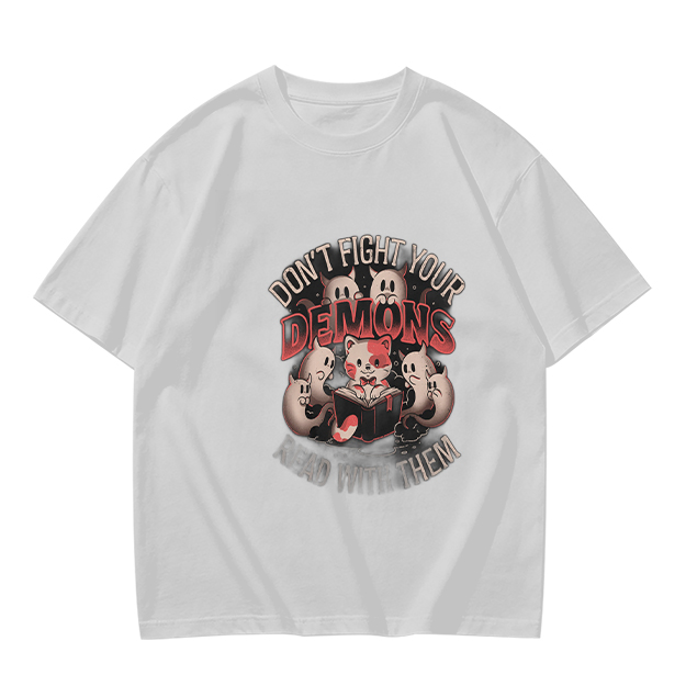 Don't Fight Your Demons Cat Graphic Olive T-Shirt