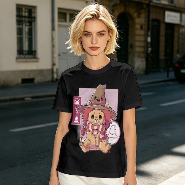 Olive T-Shirt With Cute Lion Wizard Graphic Print