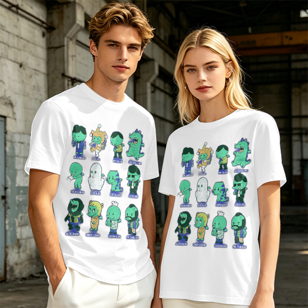 Olive Green T-Shirt With Cute Green Alien Character Print