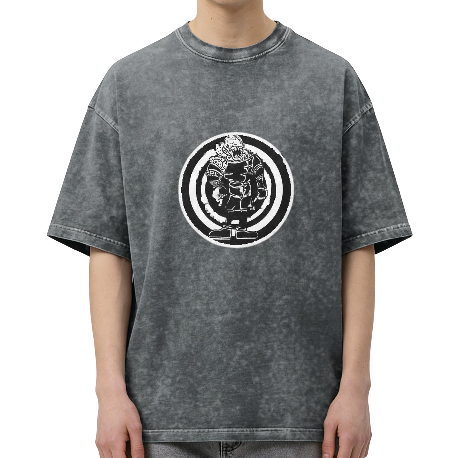 Oversized Acid Wash T-Shirt With Fantasy Warrior Graphic Print