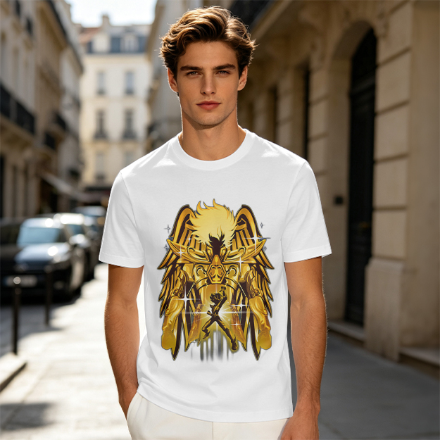Olive T-Shirt With Gold Pegasus Armor Anime Graphic
