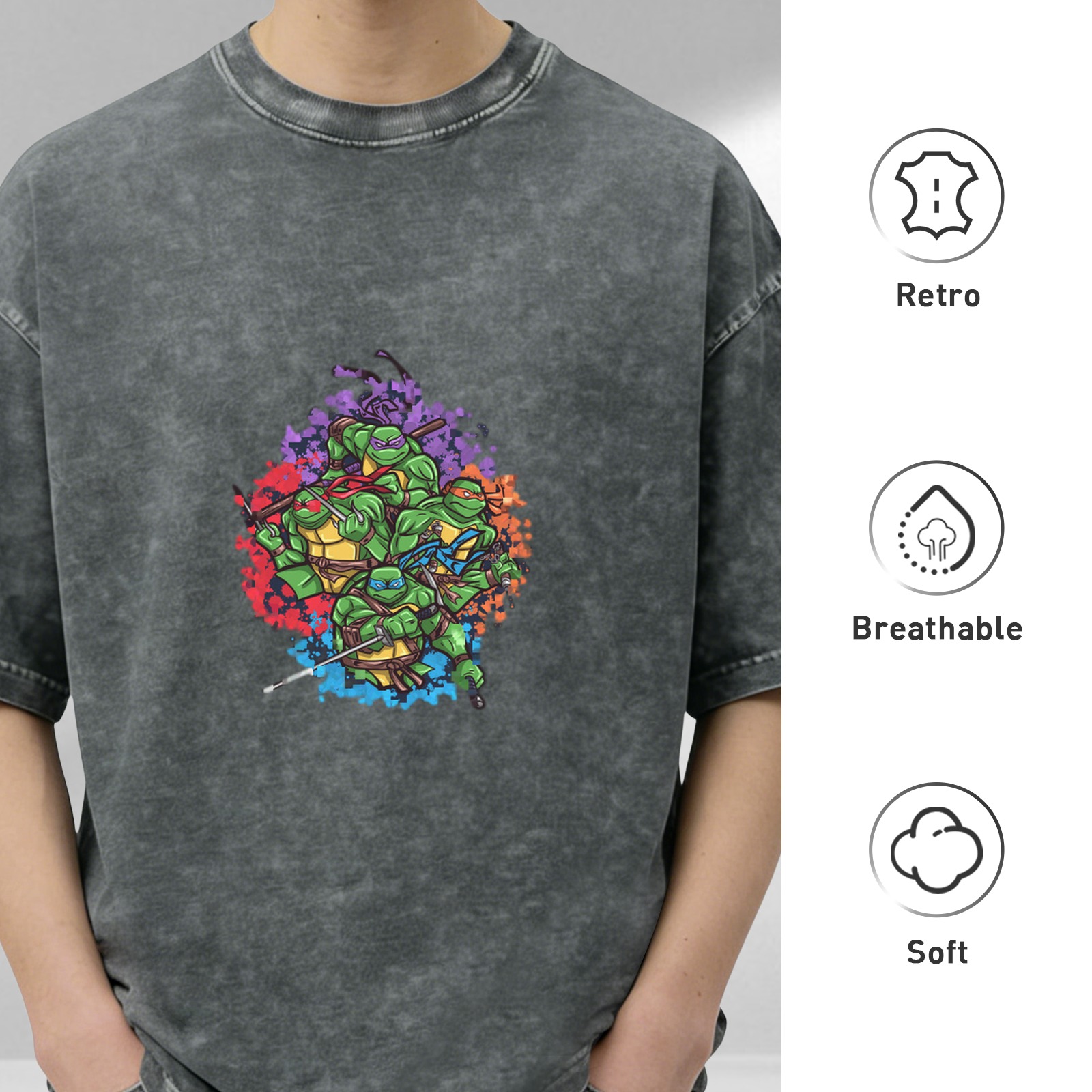 Washed Black Teenage Mutant Ninja Turtles Graphic T-Shirt