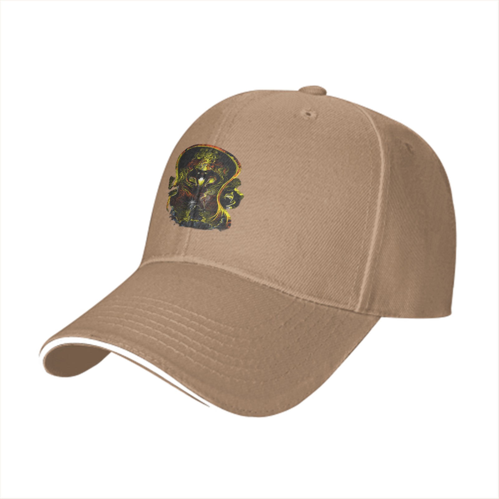Black Baseball Cap With Abstract Golden Artwork Print