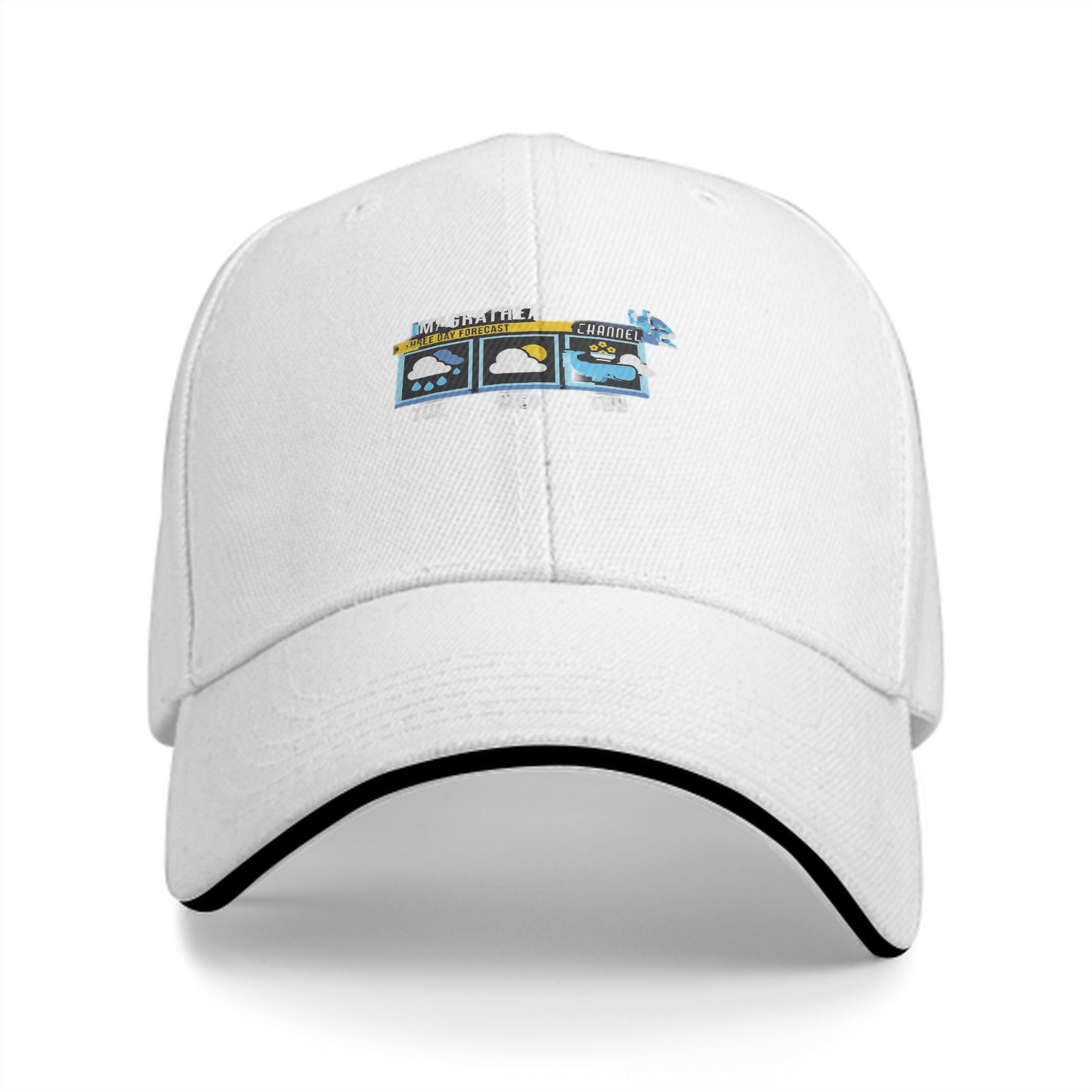 Black baseball cap with weather forecast graphic print