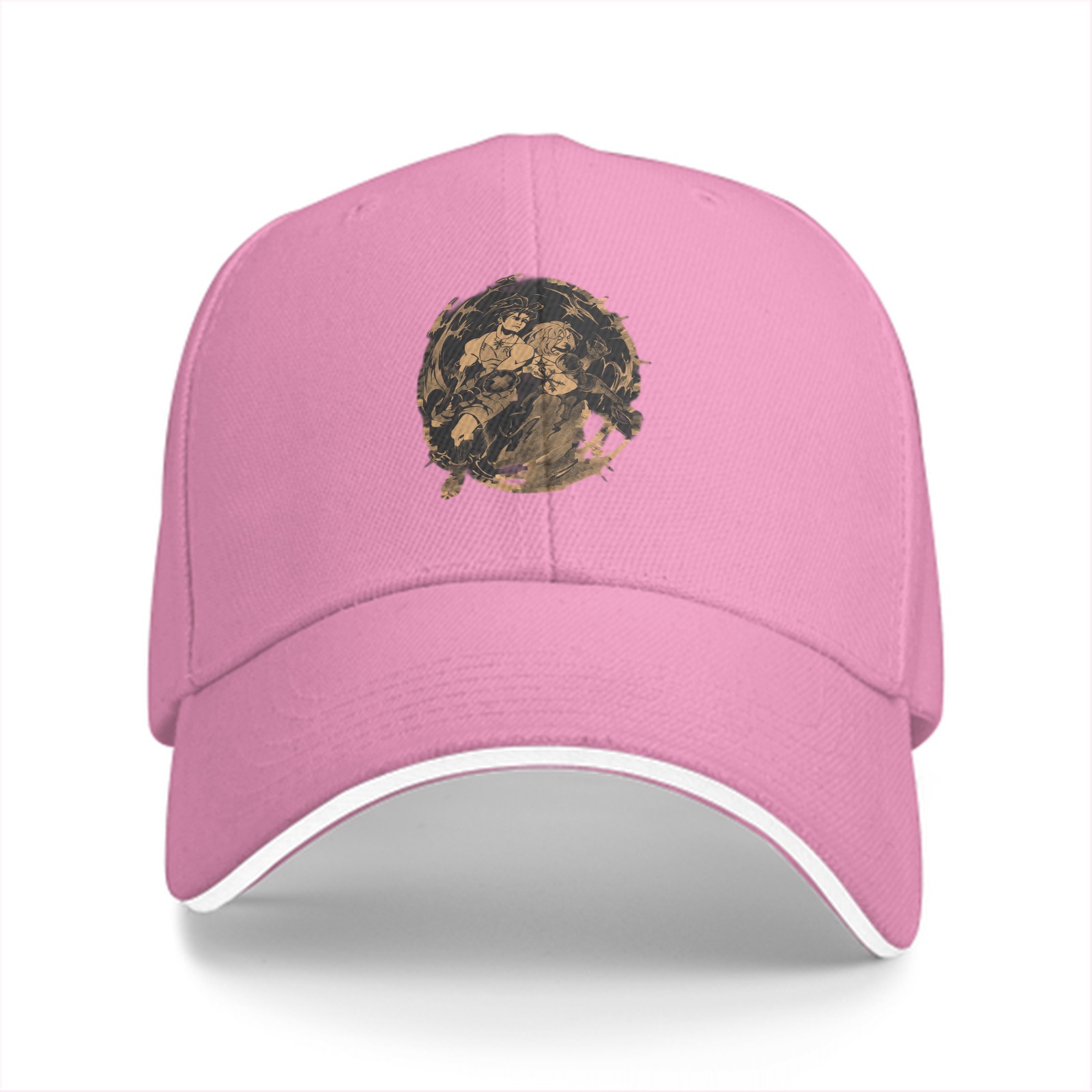 Black Baseball Cap With Distressed Fantasy Character Art Print