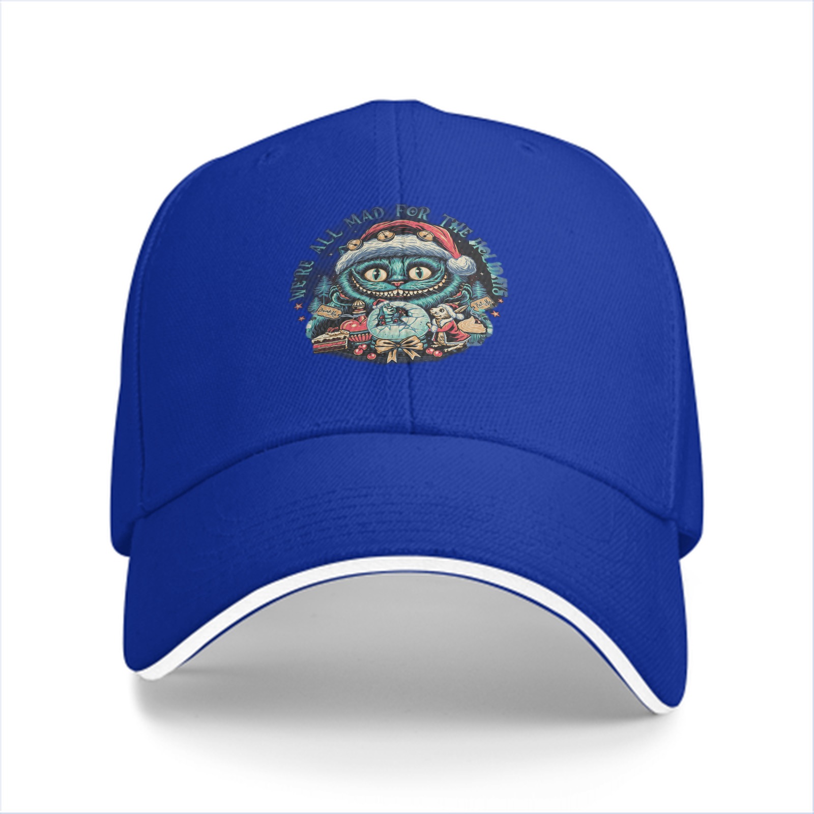 Black Baseball Cap With Cheshire Cat Holiday Christmas Print