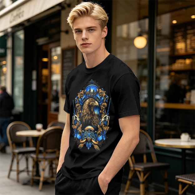 Olive T-Shirt With Detailed Eagle Crest Graphic Design