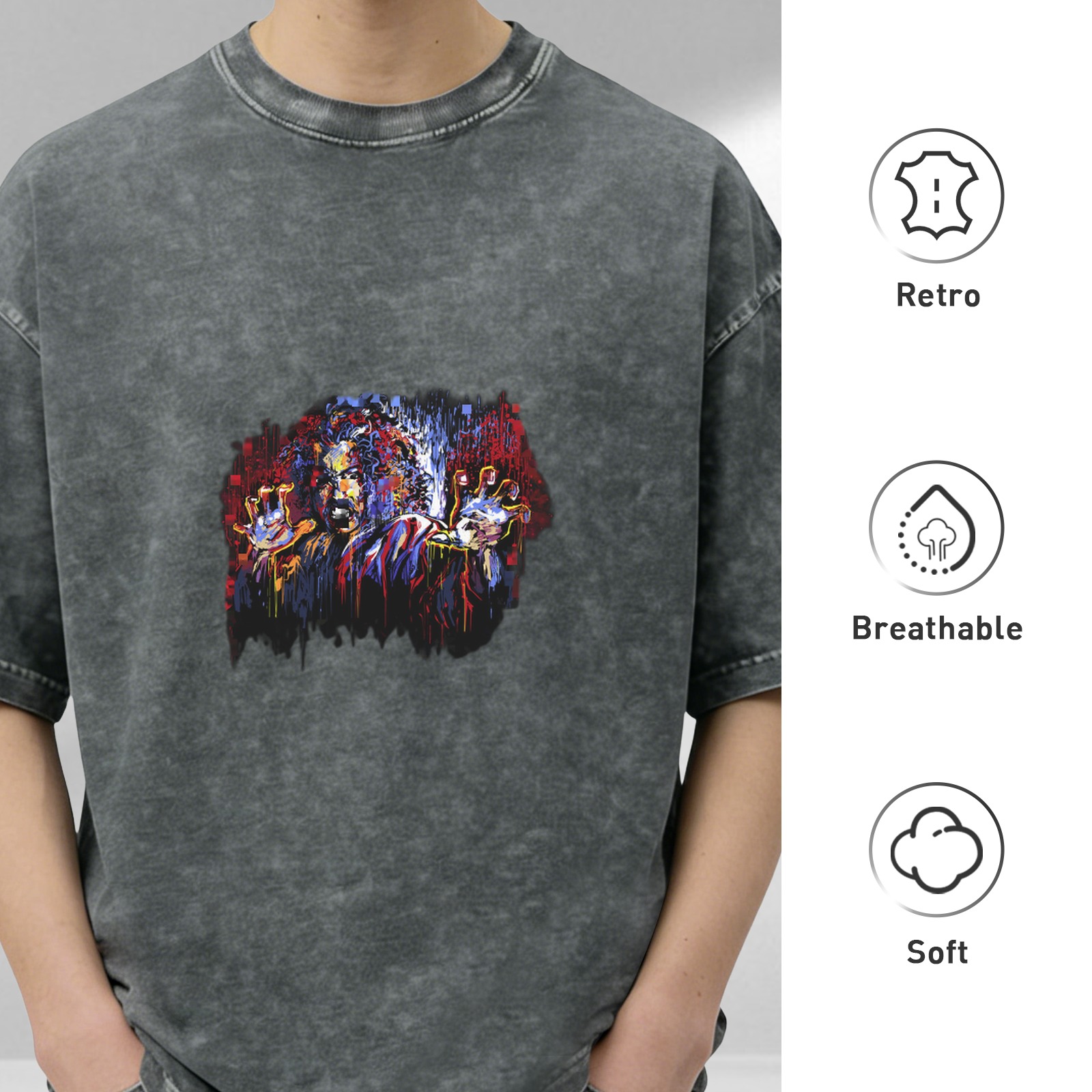 Oversized Acid Wash T-Shirt With Vibrant Abstract Graphic Print