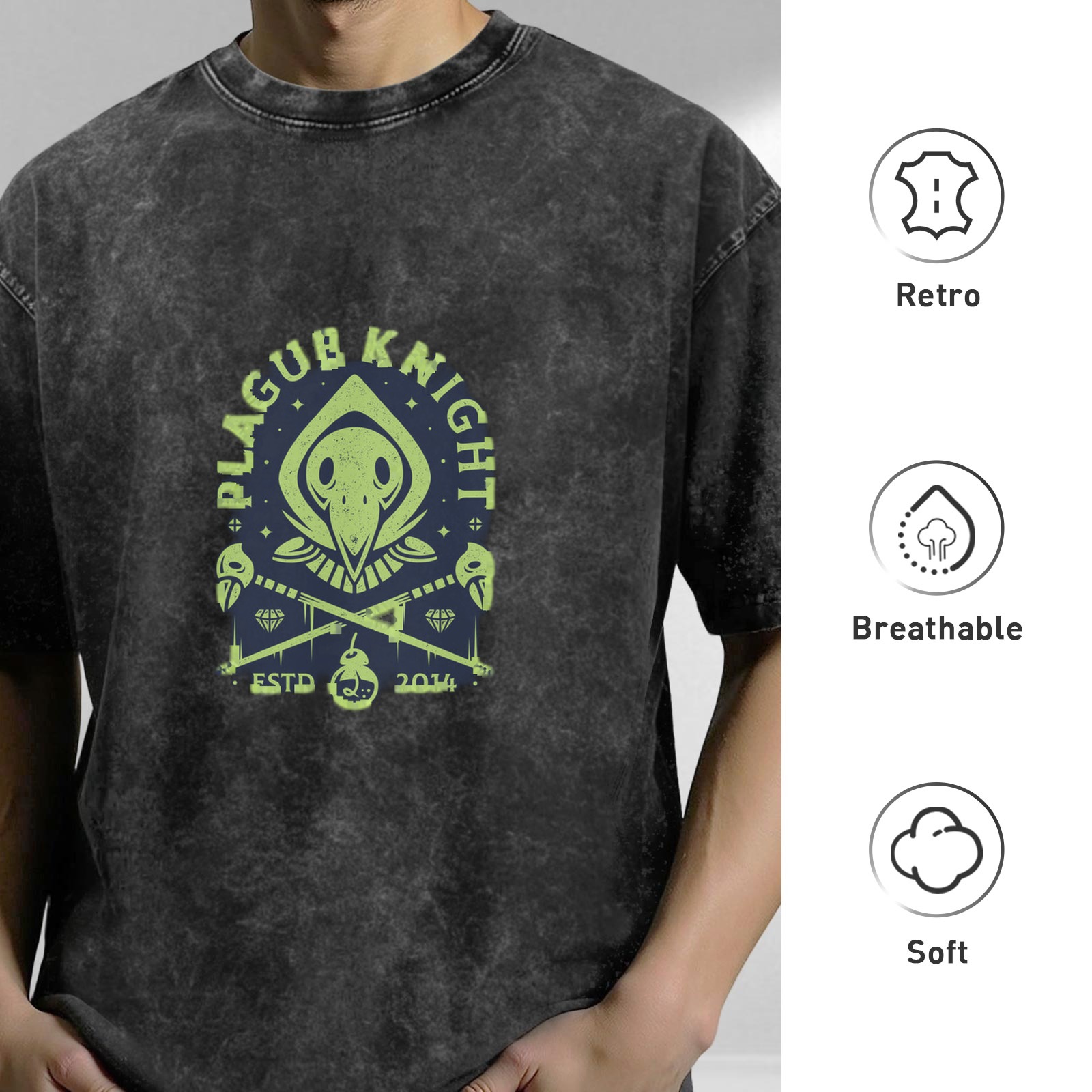 Oversized Stonewashed T-Shirt With Plague Knight Graphic Print