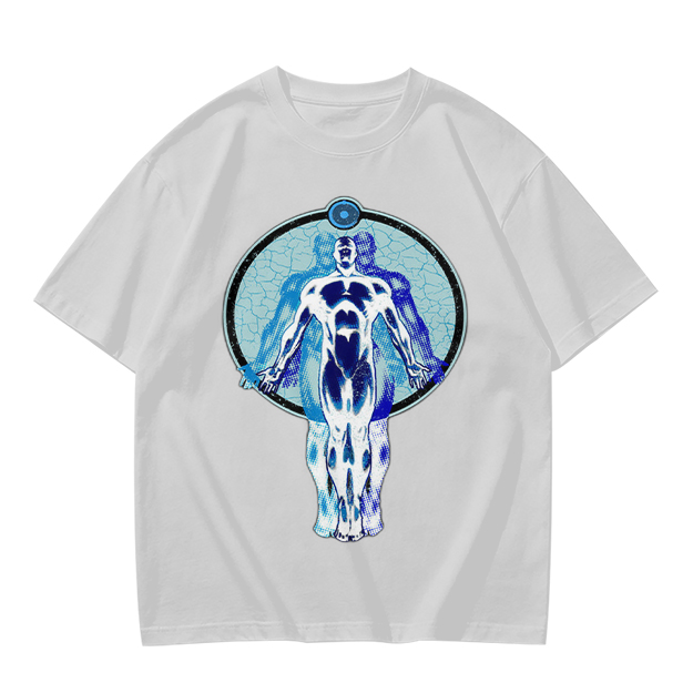 Olive T-Shirt with Glowing Blue Superhero Figure Graphic